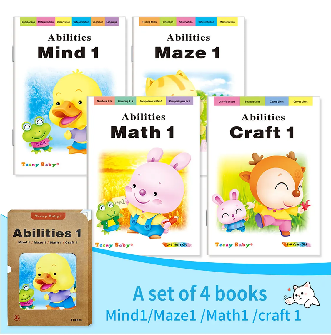 4 cuadernos de ejercicios de habilidades 1-4 para niños de 3 a 6 años con laberintos matemáticos, manualidades y actividades mentales para mejorar las habilidades cognitivas y la creatividad
