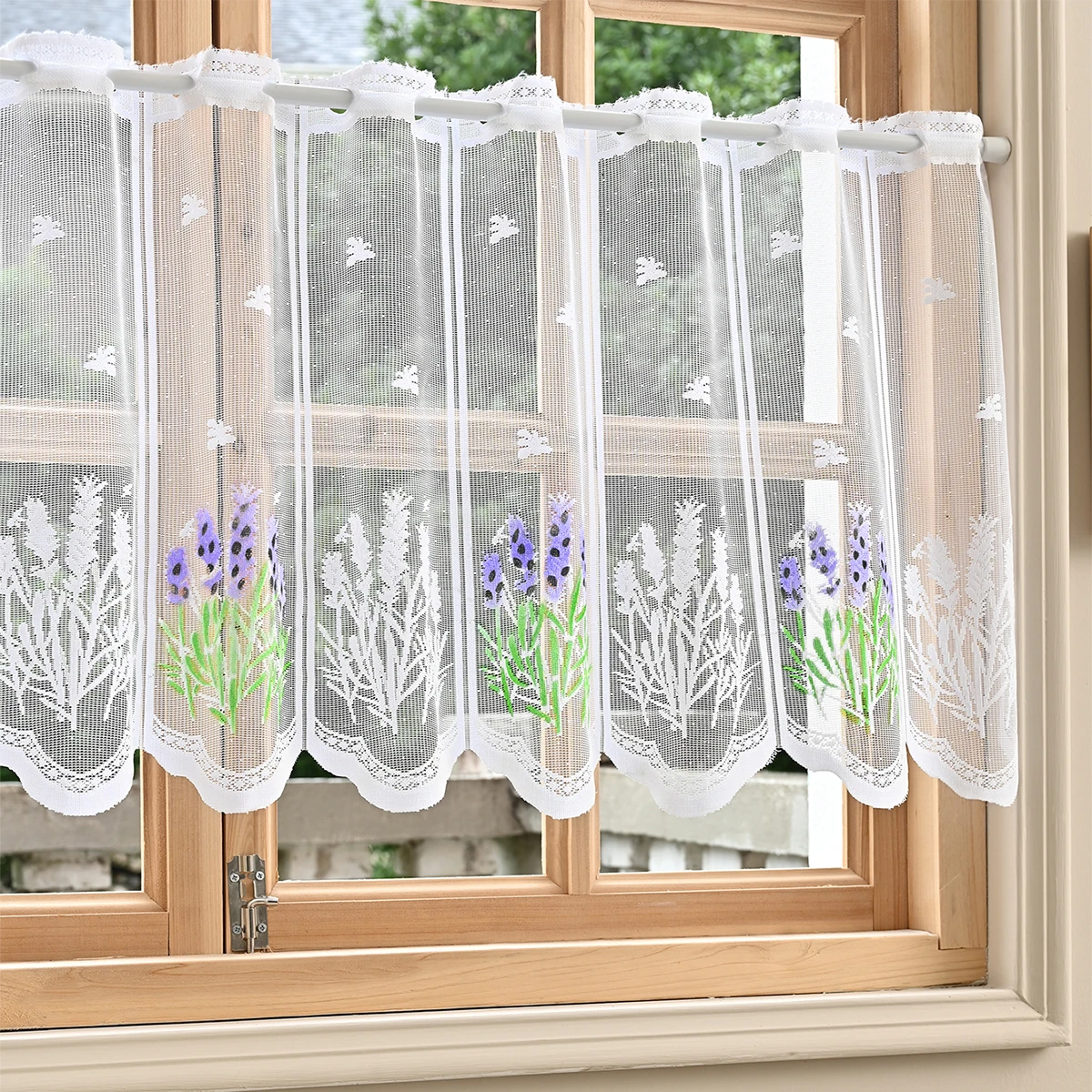 1pc Lavender Pattern Short Curtain, Rod Pocket  Small Lace Curtains for Kitchen, Bedroom, Living Room, Bathroom Decor