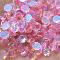 Glass Aurora Non Hotfix Round Flatback Rhinestones Pink Glare Nail Art Decorations Stones Crystals Strass DIY Glue on Diamond
