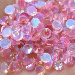 Glass Aurora Non Hotfix Round Flatback Rhinestones Pink Glare Nail Art Decorations Stones Crystals Strass DIY Glue on Diamond
