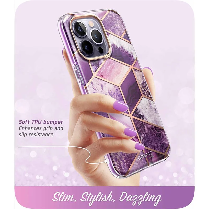 For iPhone 14 Pro Max Case 6.7 inch (2022) I-BLASON Cosmo Full-Body Glitter Marble Bumper Case with Built-in Screen Protector