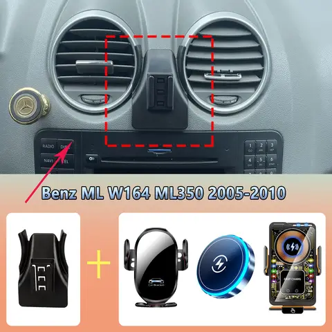 Soporte de teléfono de coche para Mercedes Benz ML W164 ML350 2005 2006 2007 2008-2010 accesorios de montaje de teléfono de coche de carga inalámbrica magnética