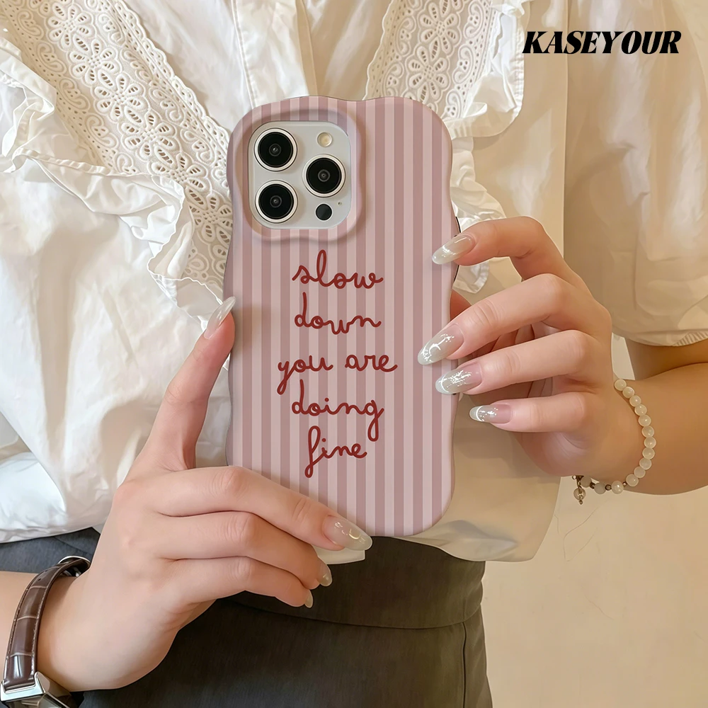 Fashion Wave Edge Pink Stripe Slow Life 2-IN-1 Phone Case For iPhone 17 Air 16 15 14 13 12 11 Pro Max Shockproof Bumper Cover