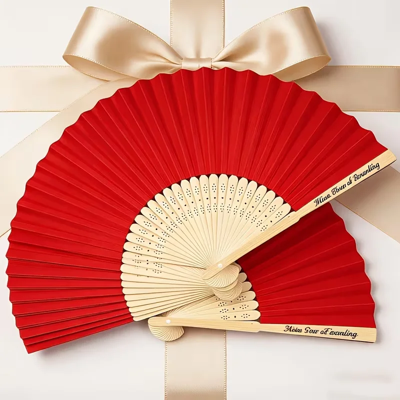 Customized Personalized Engraved Red Bamboo Folding Hand Fan, Personalized Wedding Guest Favors, Bulk Bamboo Fans for Bridal Showers, Summer Party Gifts, Event Decorations, Elegant Wedding Guest Gifts, Bachelorette Parties, Summer Wedding Favors, Unique Guest Wedding Return Gifts, Party Decorations