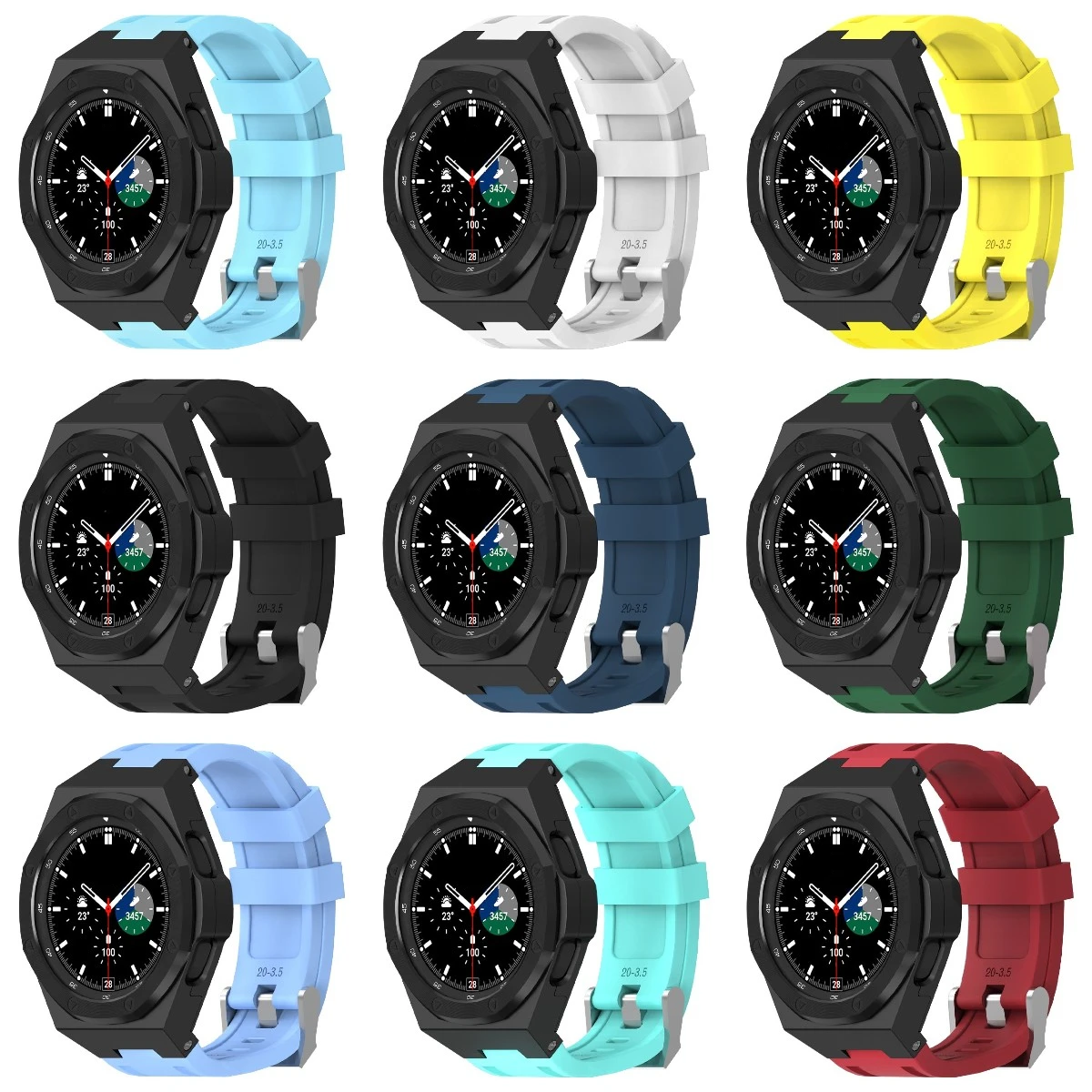 Rubber Strap Modified Kit For Samsung Galaxy Watch 4 Classic 46mm Stainless Steel Case Bracelet Wristband Watch 4 Classic 46mm