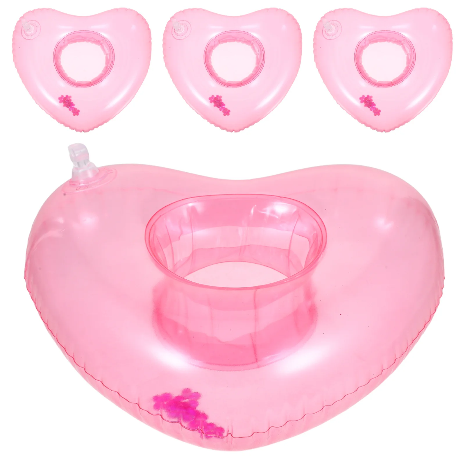 

4pcs Premium Pvc Inflatable Heart Floating Drink Holder Beach Pool Summer Party Favors Cup Mat Easy Inflate