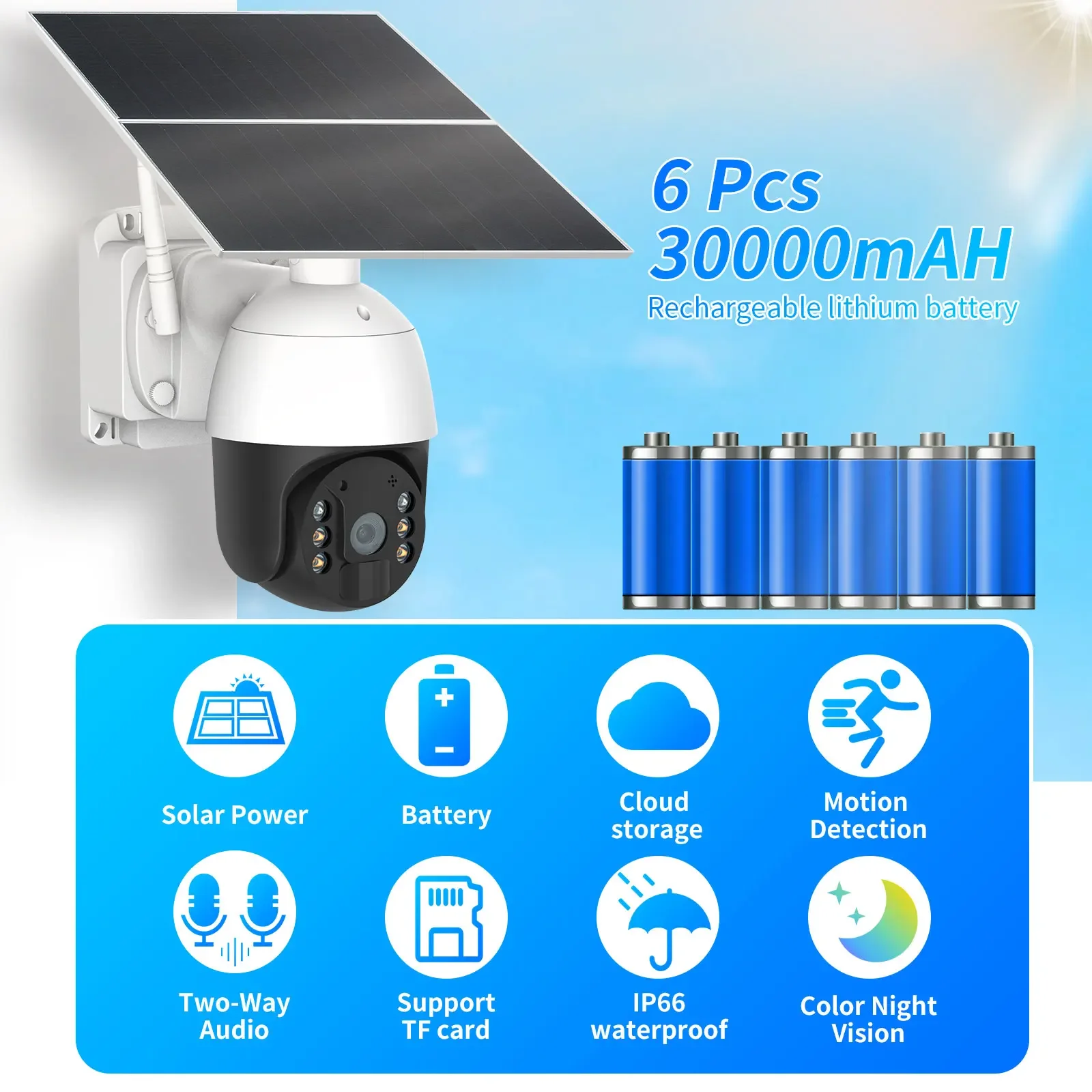AZISHN 4 واط الشمسية CCTV كاميرا الأمن 4G 1080 PTZ دعم TF بطاقة اللون للرؤية الليلية في الهواء الطلق مقاوم للماء كشف الحركة كاميرا IP #2