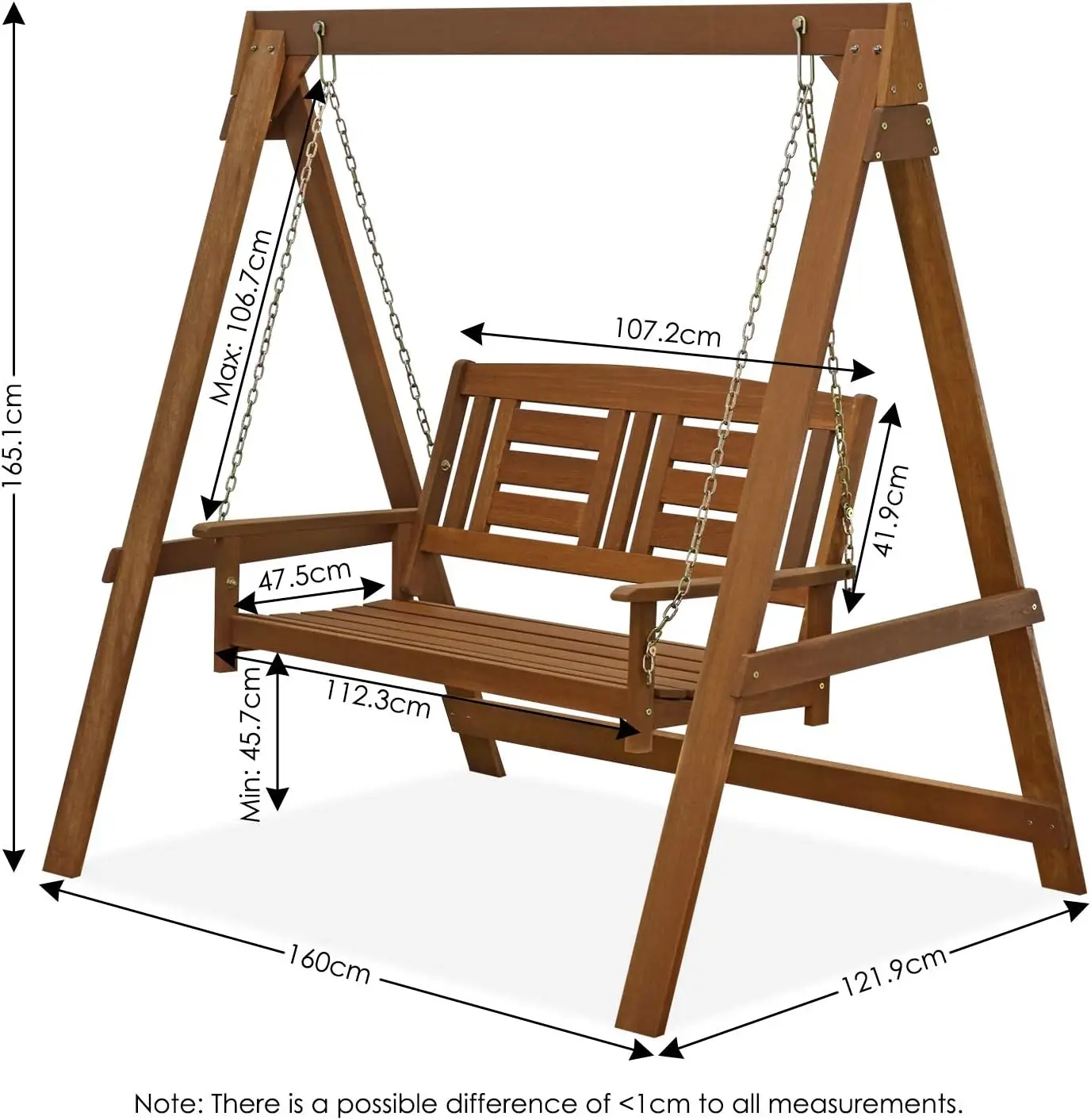 Tioman Hardwood Patio / Garden / Outdoor 4Ft Porch Swing, 2 Seater With Stand, Natural