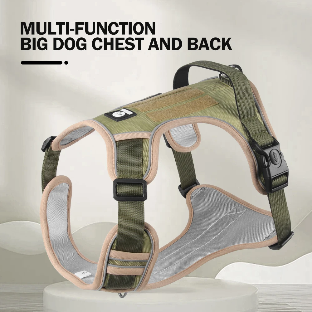 Reflective No Pull Dog Harness Oxford Padded Adjustable Pet Vest Harness Heavy Duty Metal D Ring Outdoor Walking Harness for Med