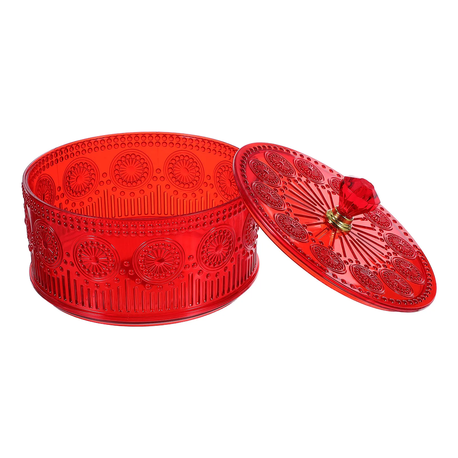 

Round Embossed Candy Container Plastic Lid Vintage Apothecary Party Snack Storage Canister Ornament Storage Box