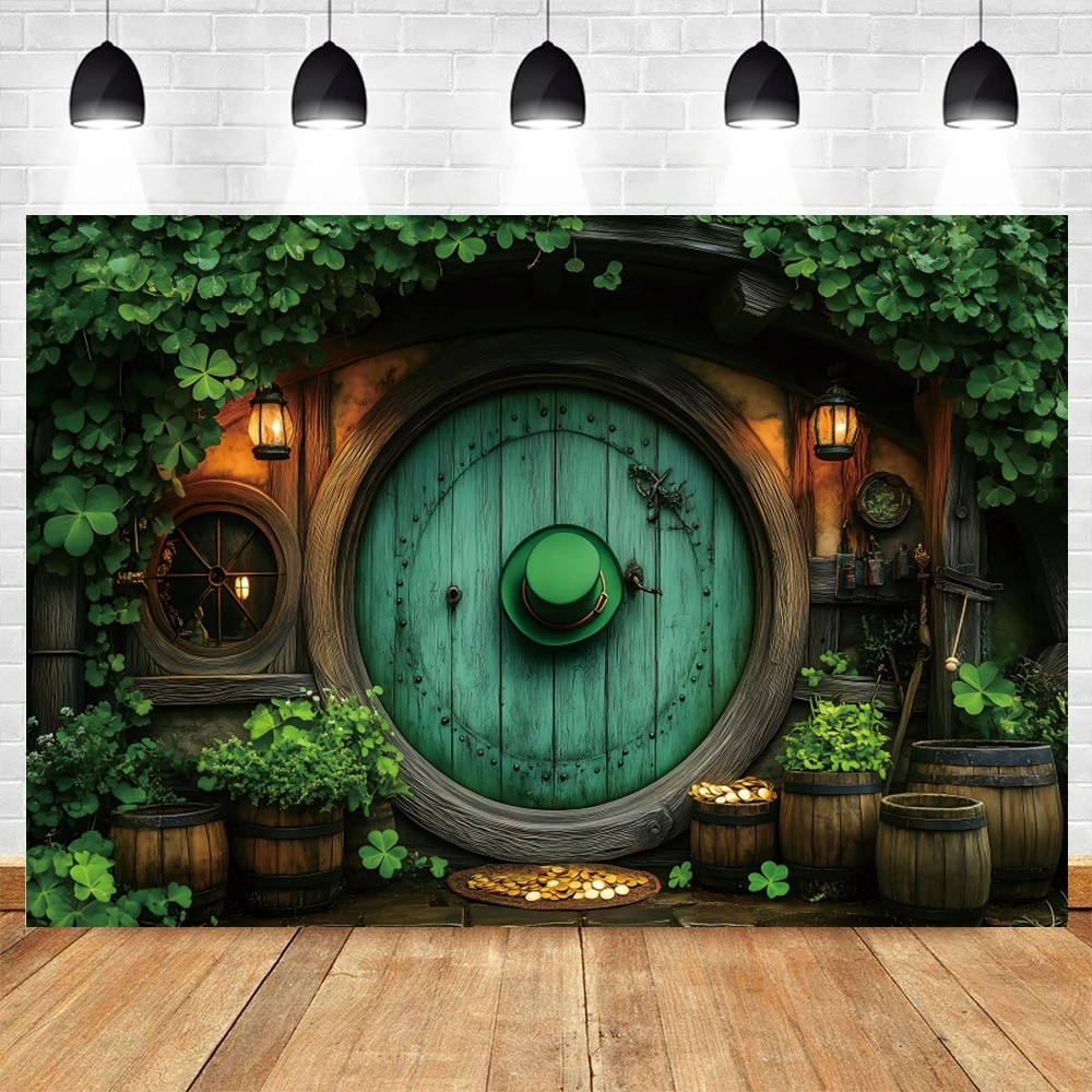 Forest House Photography Backgrounds Green Leaf Clover Gold Coin Pattern Spring Natural Party Kids Portrait Decorations Backdrop