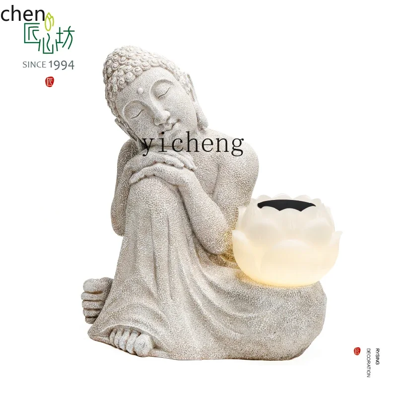 DSA Chinese-style courtyard garden arrangement ornament Buddha statue solar outdoor lamp villa zen landscape
