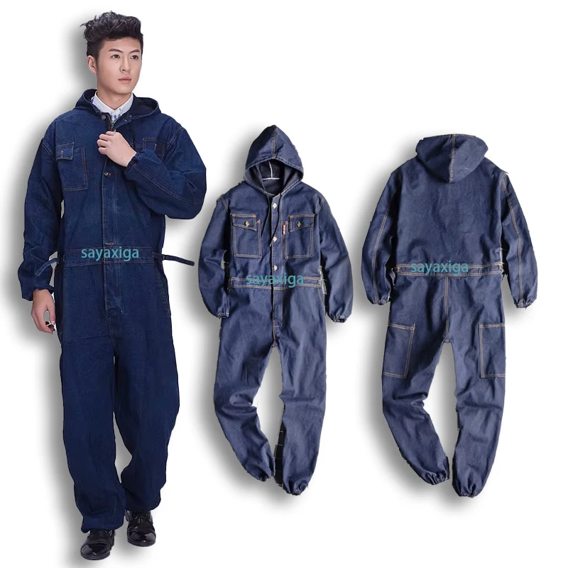 Denim Coverall Electric Welding Suit Labor Insurance Clothes Auto Repairman Workwear High Quality Fit M-4xl