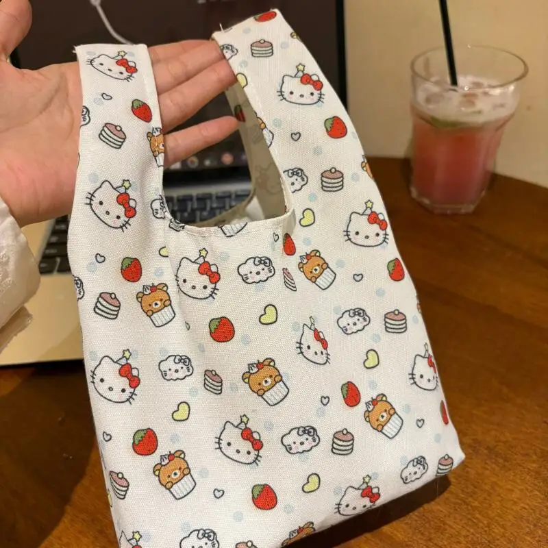

Милая новая сумка-котенок из холщовой ткани, портативный ланчбокс с мультяшным принтом, мини-сумка на запястье, свежая женская сумка через плечо, милая женская сумка-тоут