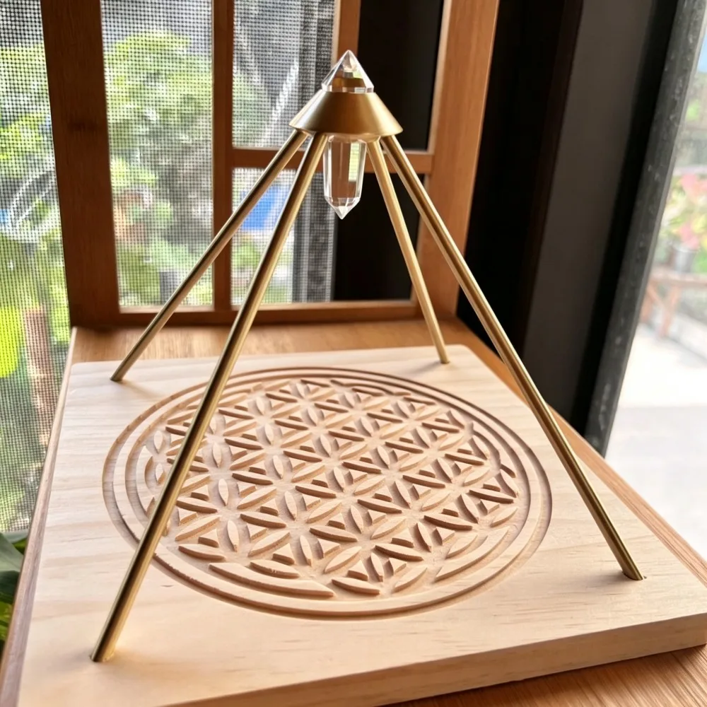 Crystal Pyramid Decor Wood Base Spiritual Meditation Energy Relax Ornament Energy Healing Crystal Tower for Home Table Decor