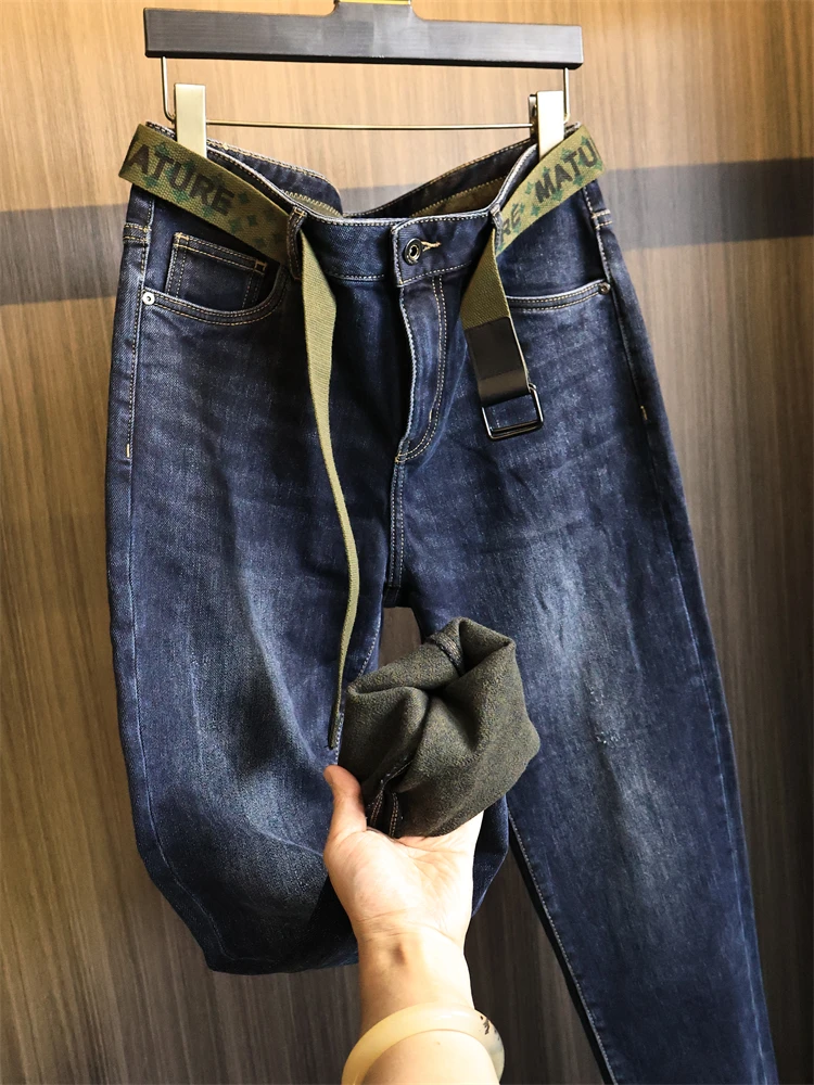

Heated Fiber Fce Lined Denim Jeans for Men mid Waist Straight Leg Modern Sle Faionable Autumn Winter Thermal Technology