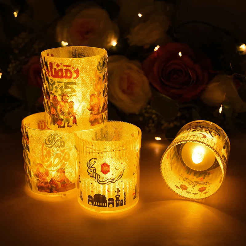 Eid Al-fitr Cup Candle Lamp LED Night Light Eid Mubarak Islamic Muslim Home Desktop Ornament Ramadan Kareem Festive Party Supply