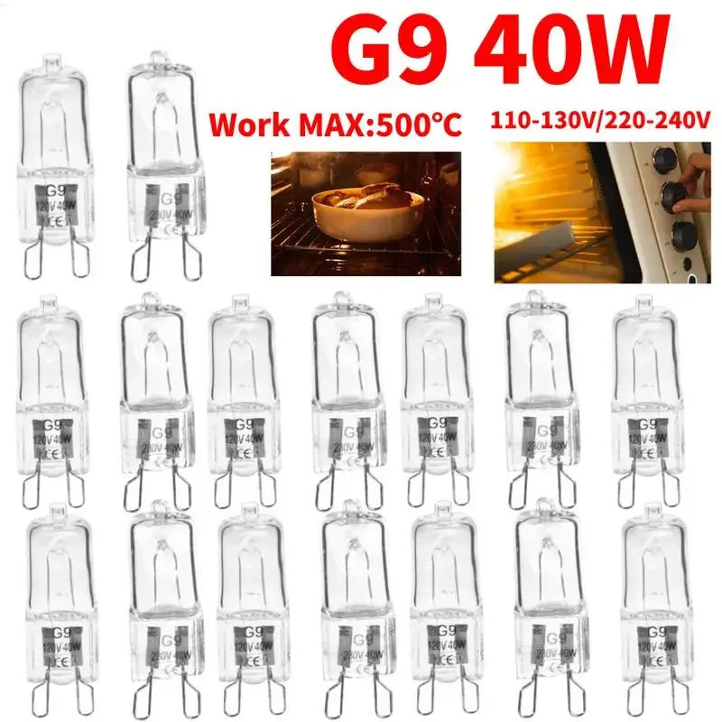 Żarówka halogenowa G9 110-130V 220-240V 40W przenośna ciepła biel 2600K żarówka halogenowa typu globe do oświetlenia piekarnika, wkładane żarówki halogenowe