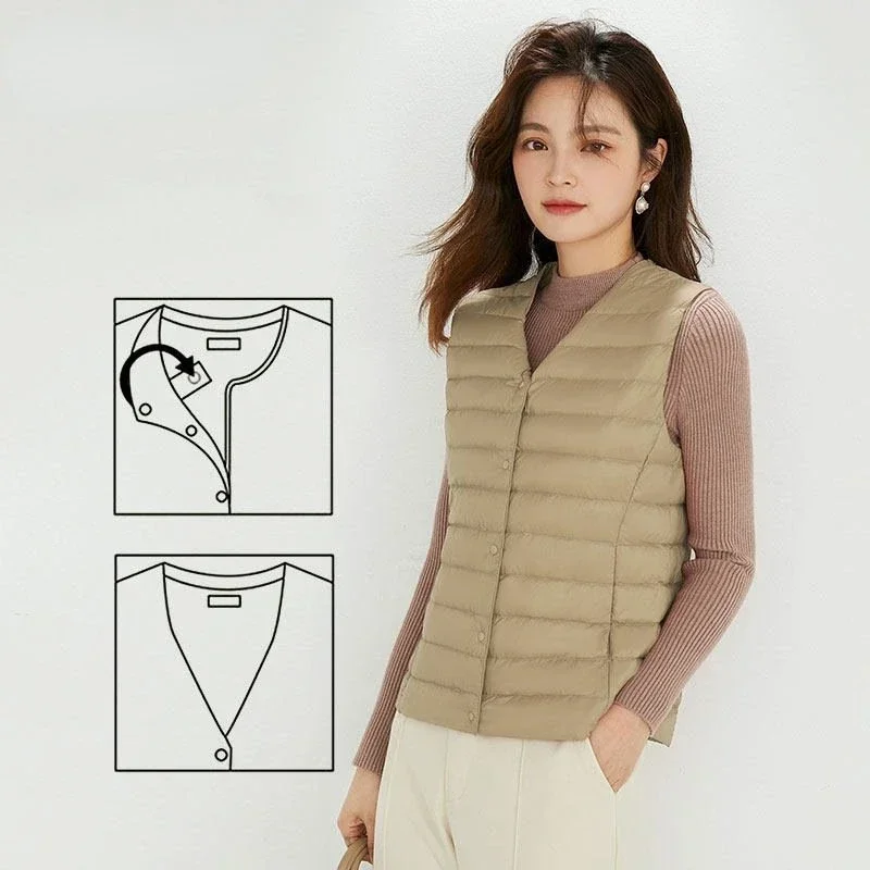 Spring Women Sleeveless Puffer Vest Women\'s Ultra Light Down Vest Women Waistcoat Portable Warm Liner Inner Cloth Winter