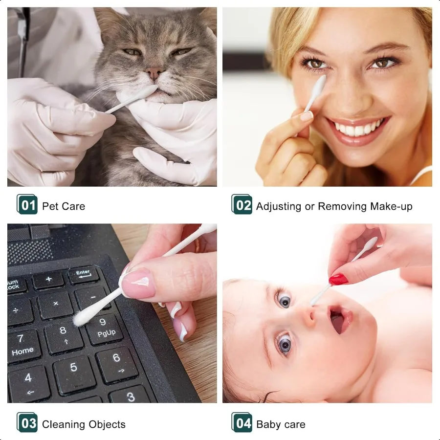 Confezione da 100 tamponi di cotone batuffoli di cotone confezionati singolarmente bastoncini di carta a doppia punta confezionati singolarmente per il trucco dell'orecchio 4 pezzi per