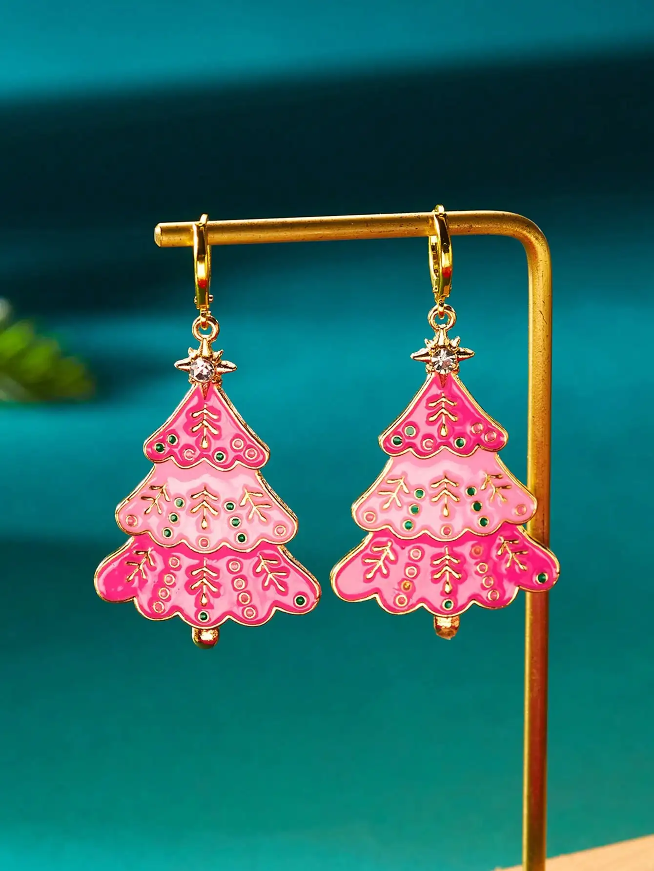 

Набор из 2 милых розовых серег-подвесок в форме рождественской елки, инкрустированных стразами, идеальный рождественский подарок для женщин, чтобы носить d