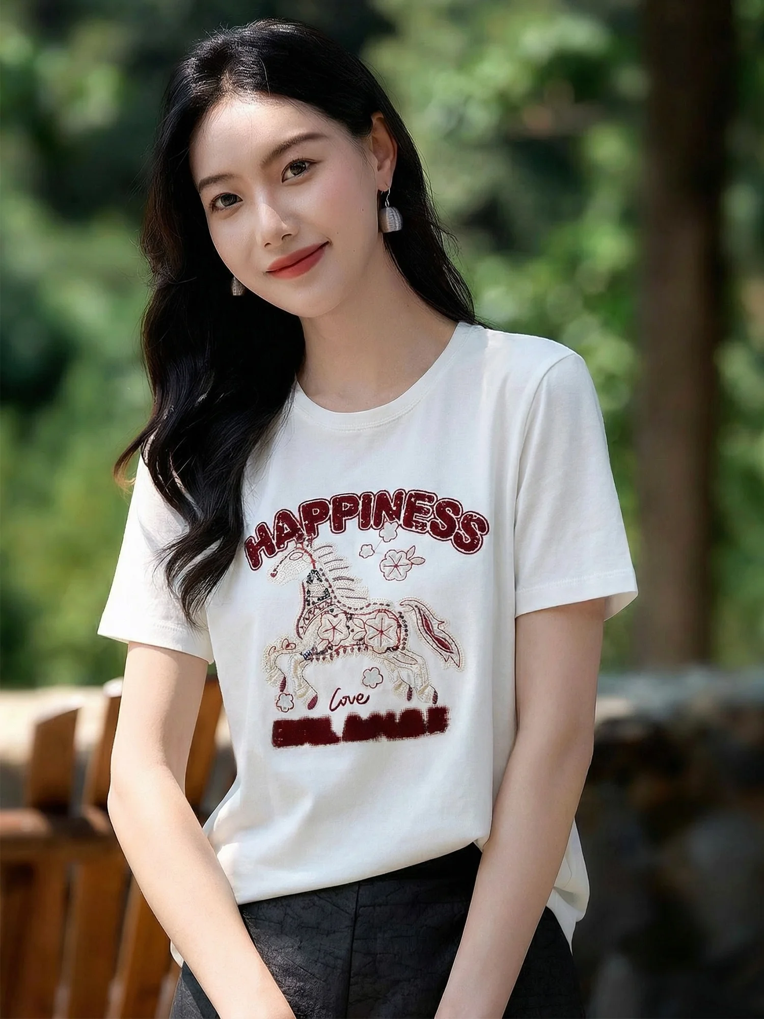 

Повседневная хлопковая футболка Chivirin с вышивкой, женская свободная футболка с круглым вырезом, белая, универсальная, летняя, модная, новинка