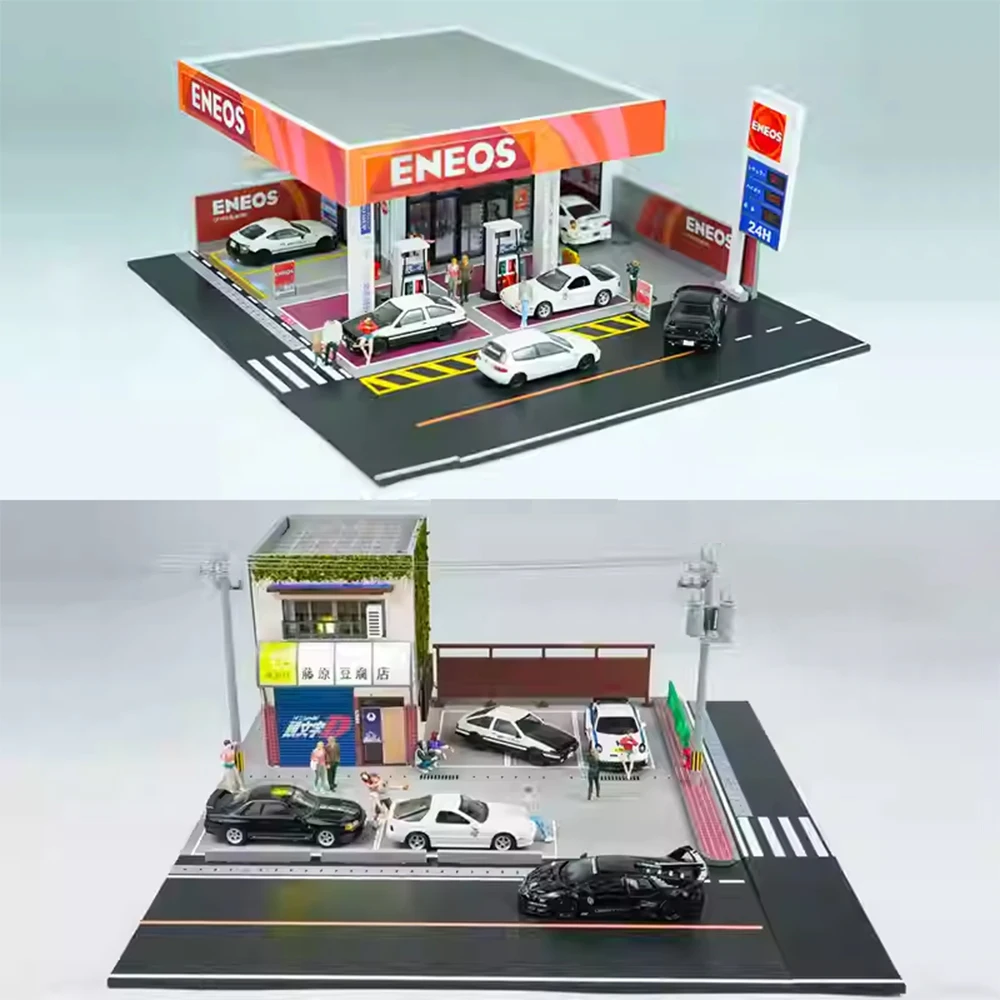 GFANS 1:64 Scale Diorama Car Garage Model Assemble LED Lighting Car Parking Lot Backdrop Display Scene Model Toy Collection Gift