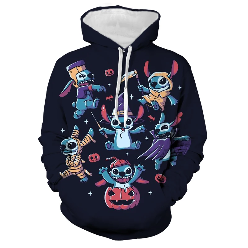 Sudadera con capucha de la colección de Halloween para hombre, ropa informal de manga larga con estampado 3D de la marca Disney Stitch y Mickey, y2k