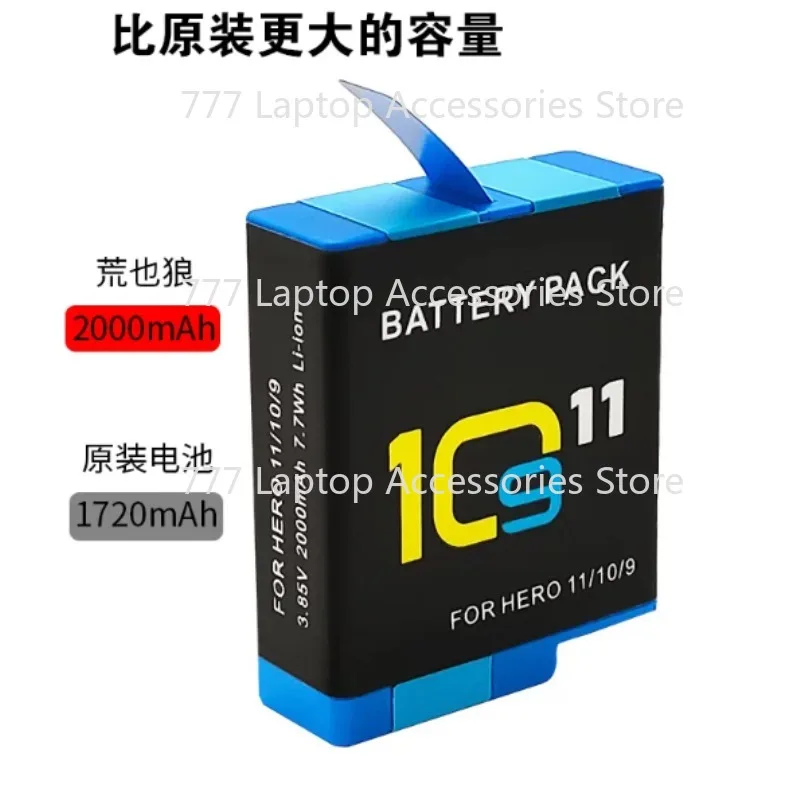 2000mAh Battery for GoPro Hero 11 10 9 Li-ion Battery Pack Motion Camera Battery Storage for GoPro Hero9 Rechargeable Batteries