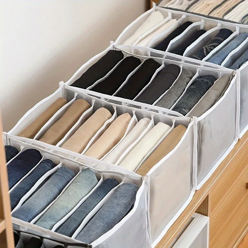 1 x faltbare Kleidungs-Aufbewahrungstasche, Netzgitter-Organizer für Kleiderschrank, multifunktionale Box