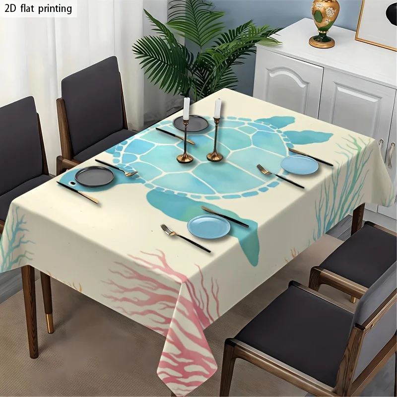 Beach Tropical Ocean Print Tablecloth Waterproof Dining Table Cover for Coastal Home Decor