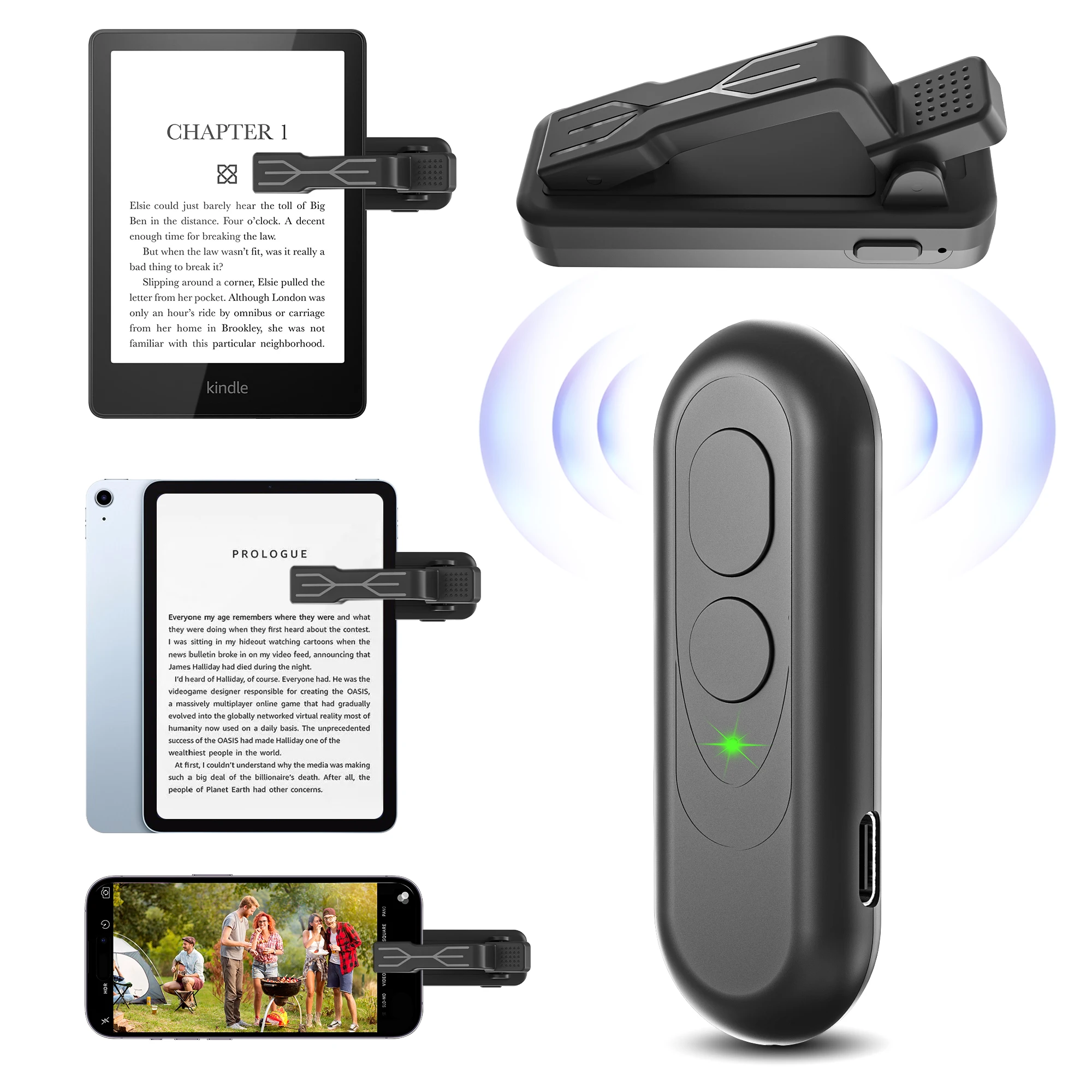 RF Remote Control Page Turner Phone Camera Video Record Shutter for iphone ipad Android Kindle Kobo EReaders Remote Clicker