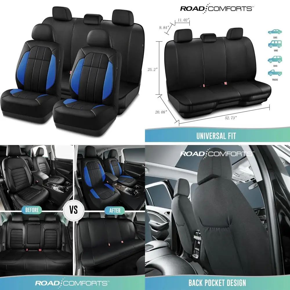 

Breathable Leather Car Seat Covers, Full Set Airbag Compatible, Universal Fit for Cars, Vans, Trucks, SUVs - Blue