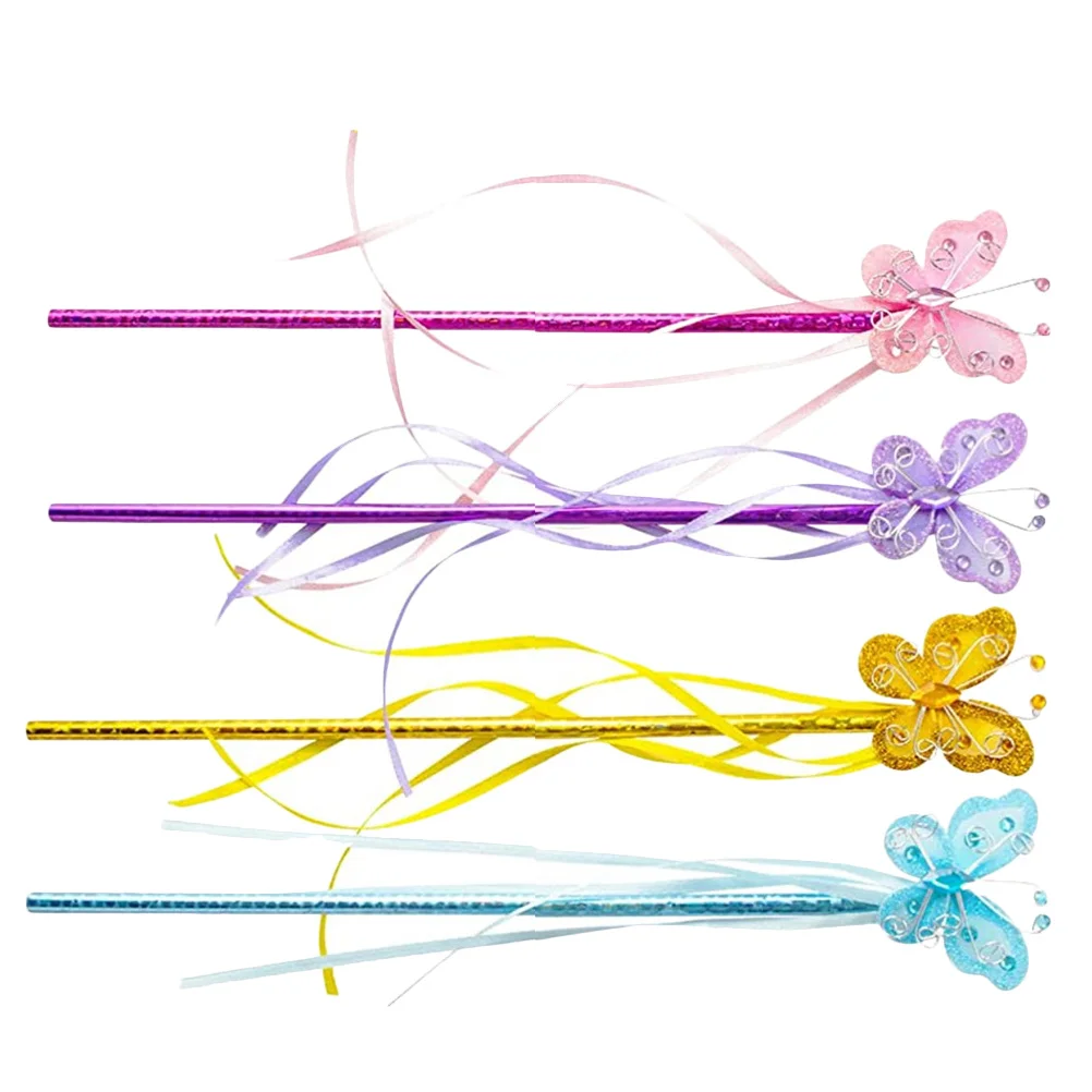 4Pcs Butterflies Fairy Ribbon Wrapped Stick Girl Costume Party Stage Dress-Up Accessory Butterflies Fairy Wands