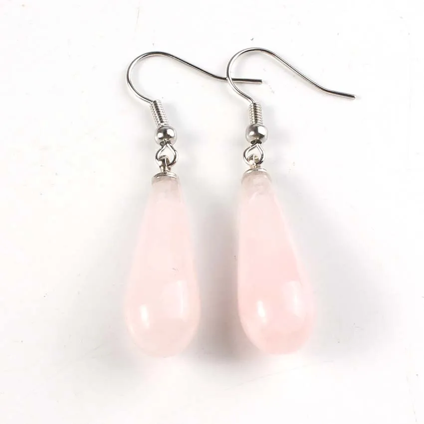 Natural Amethyst Rose Quartz Crystal Lapis Lazuli Round Water Drop Aventurine Black Onyx Dangle Hook Stone Women Earring Jewelry
