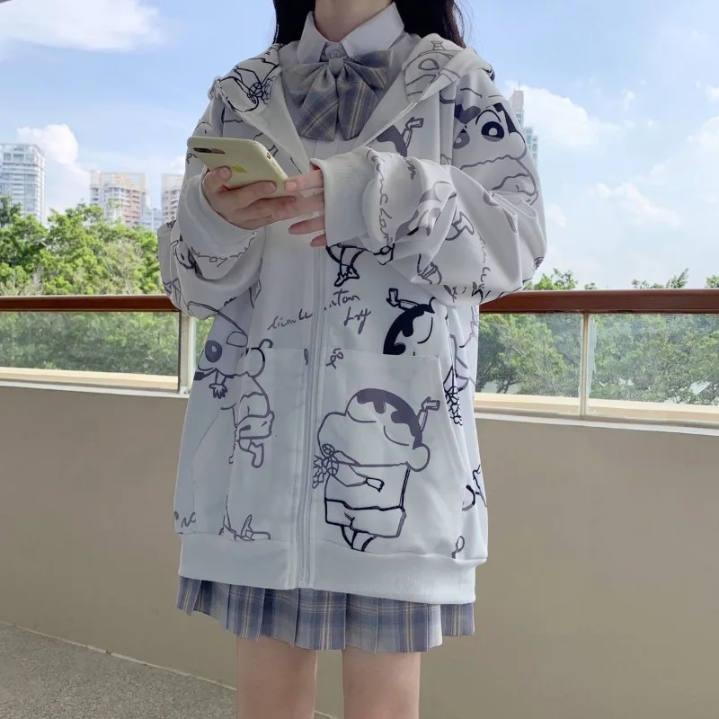 

Crayon Shin Chan Coat Cute Cartoon Printing Zipper Mid-length Hoodie Spring Autumn New Fashion Leisure Versatile Clothes Gifts