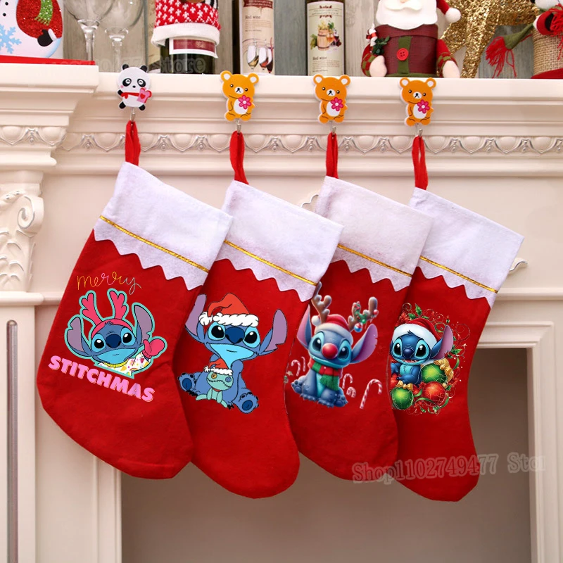 Christmas socks Disney stitch holiday party scene decoration pendant Xmas tree decoration New Year atmosphere candy gift bag