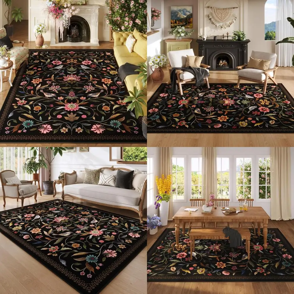 

8x10 Vintage Medallion Floral Rugs on Clearance: Machine Washable, Non-Slip, Soft Low Pile Carpets for Living Rooms and Bedrooms