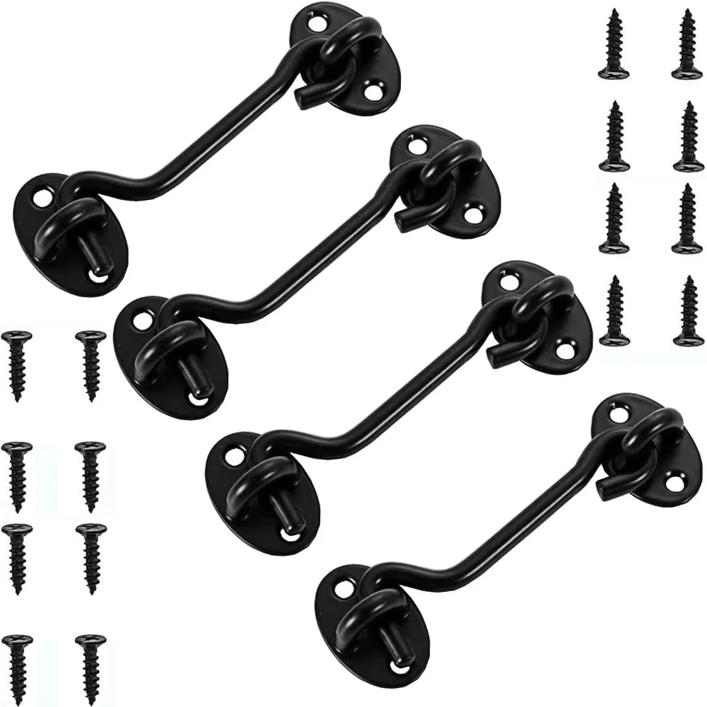 Hook Latch with Screws Rust-Resistant Metal Gate Latch Privacy Hooks 4 Pack Barn Door Latch Door Lock Hardware Sliding Lock Eye