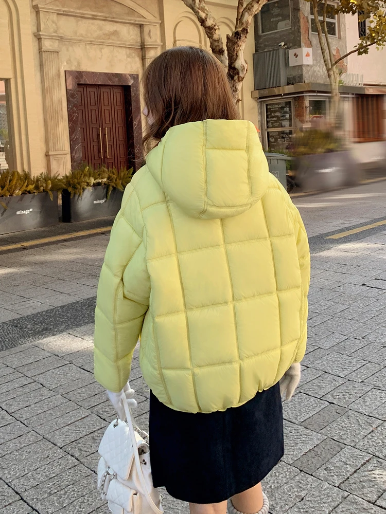 Korean Style Casual Hooded Cotton Coat Women Winter Solid Color Thicken Warm Bread Outerwear Loose Fashion Zipper Puffer Jackets