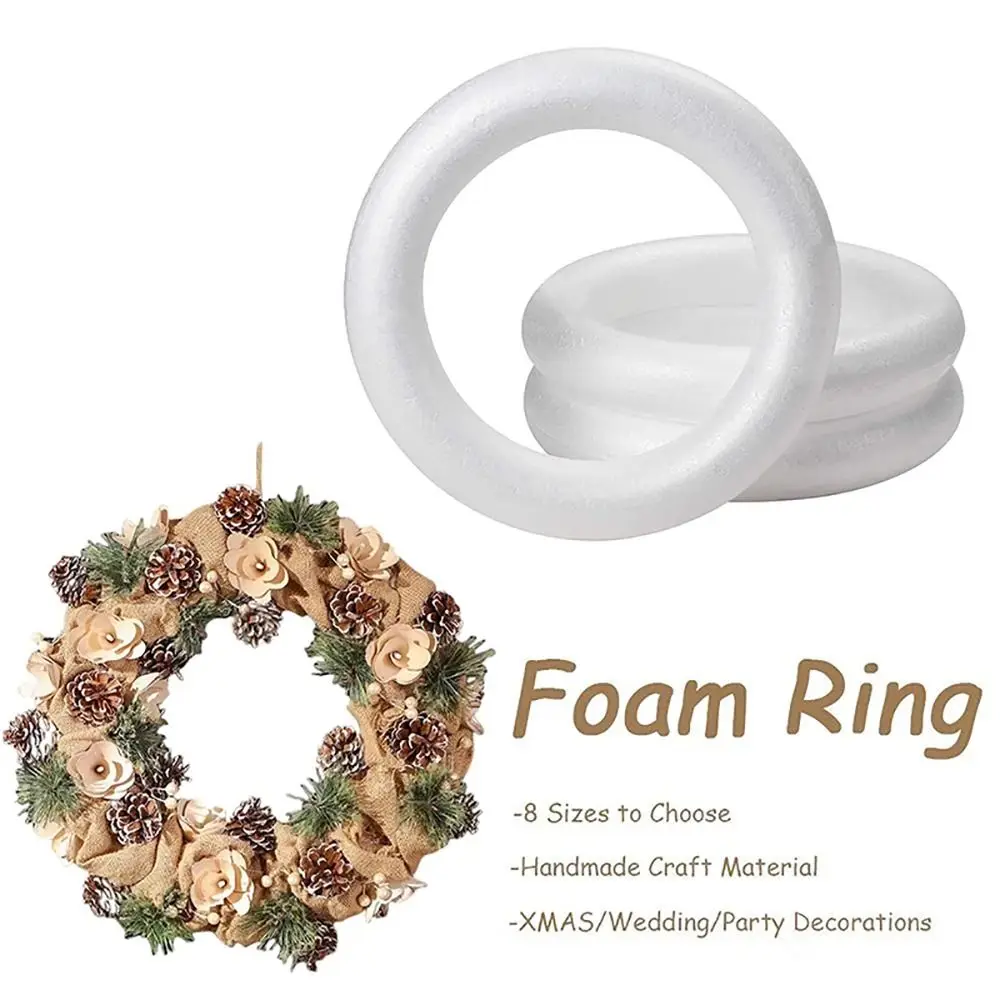 1Pcs White Foam Ring Polystyrene For Christmas Crafts DIY Handmade Wreath 5/7/8/10/12/15/17/20cm Round Wedding Party Decorations