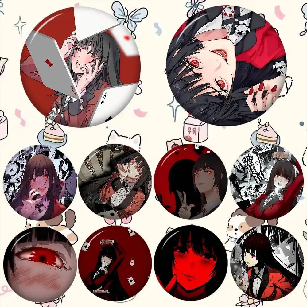 Pin de botón creativo de hojalata con icono de animal de Anime Kakegurui Jabami Yumeko, broche para solapa, mochila y accesorios