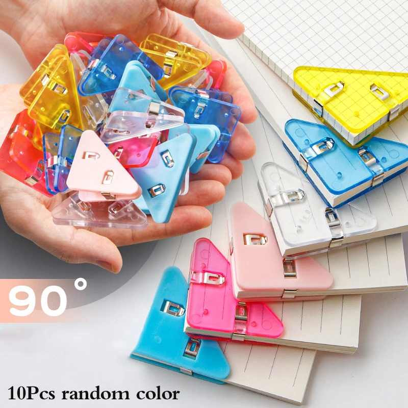 10pcs Colorful File Triangle Corner Clips Simple Transparent Book Corner Clip