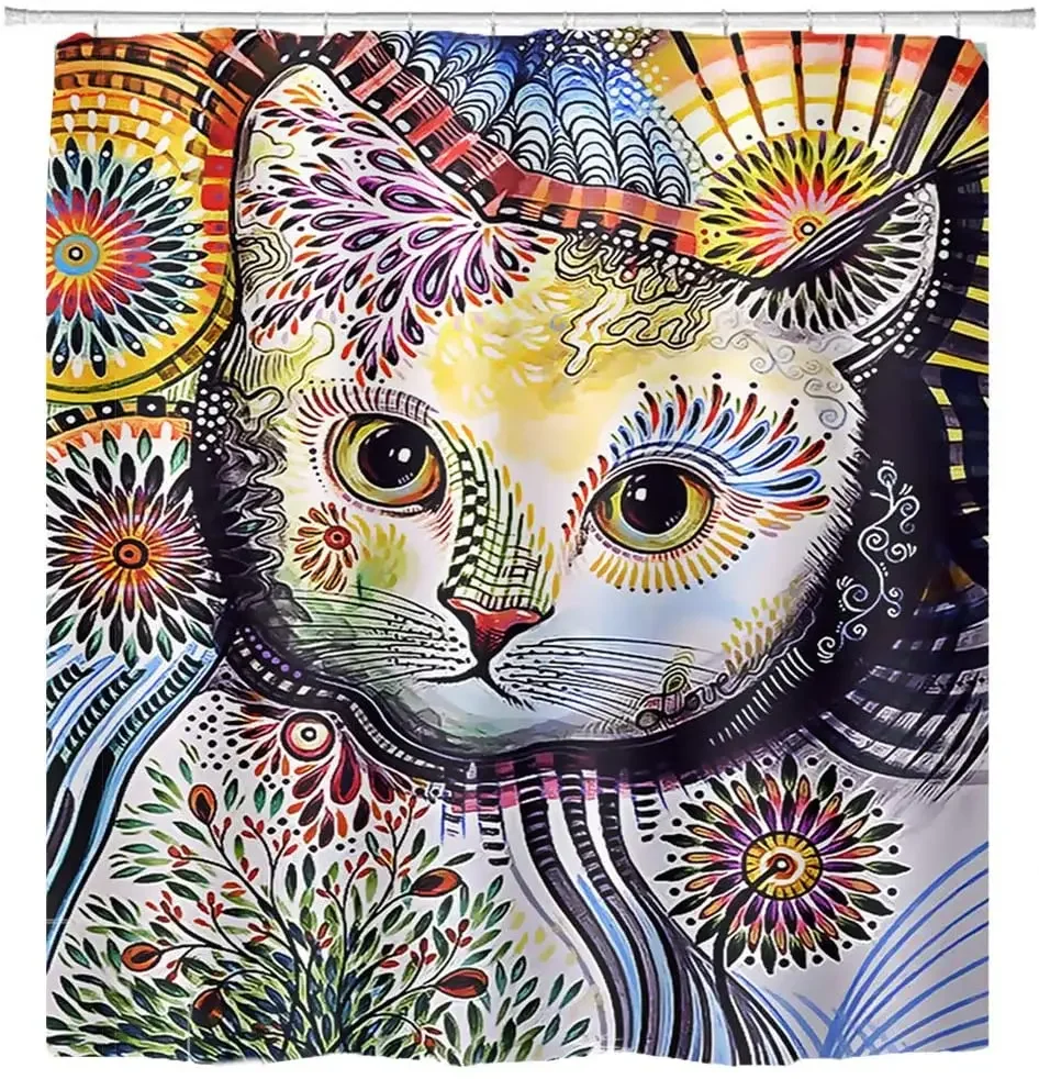 

Japanese Cat Colorful Kitty Flower Fabric Shower Curtains Sets Bathroom Décor