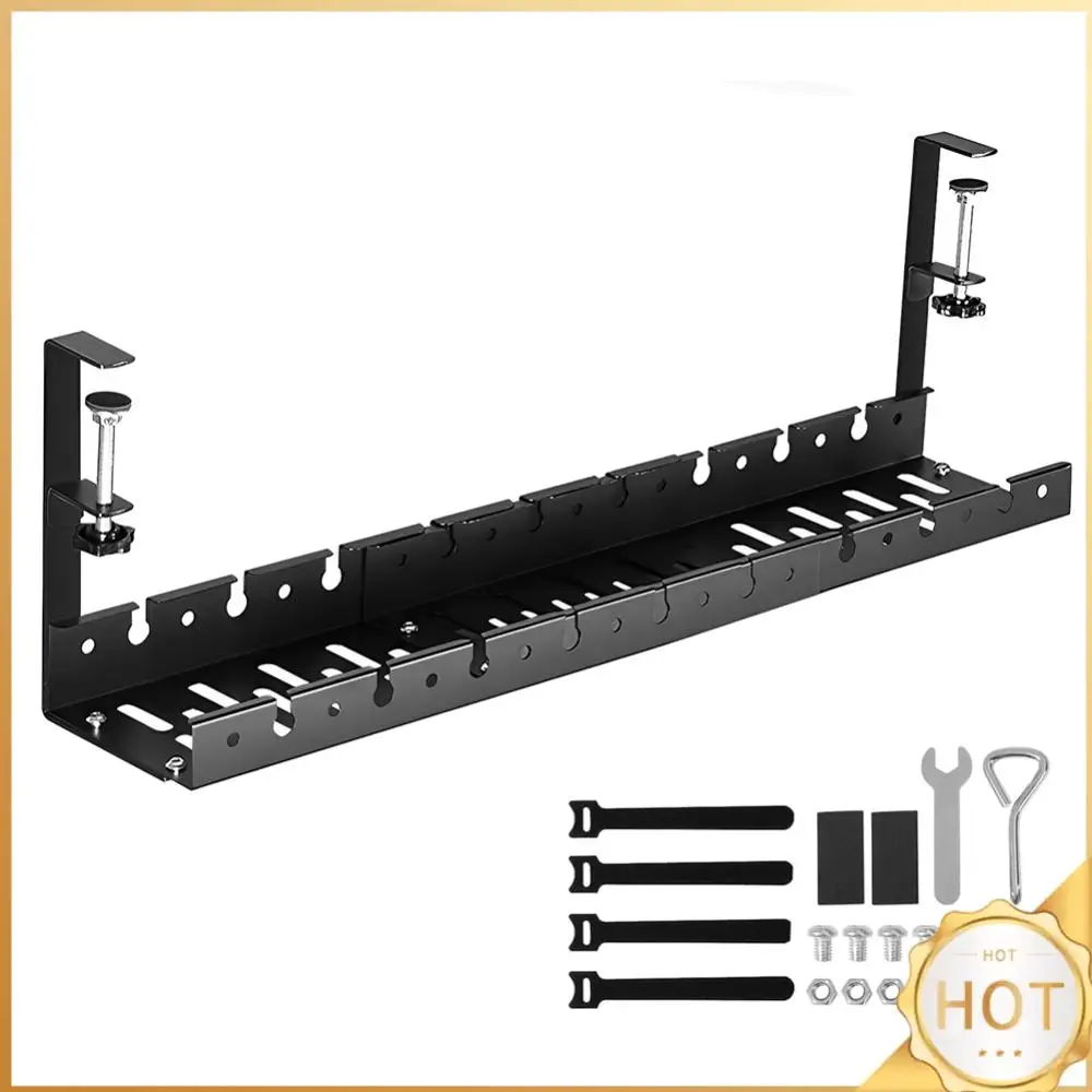 Under Desk Cable Management Tray Clamp Mounted Under Desk Cable Shelf Retractable Cable Storage Rack for Cords Wires Power Strip