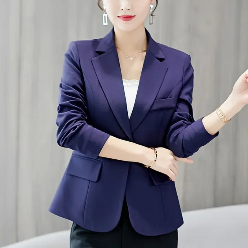 Women Korea Blazer 2024 Formal Slim Black Blazers Office Lady Work Suit Pockets Jackets Coat Female Casual Short Blazer Femme