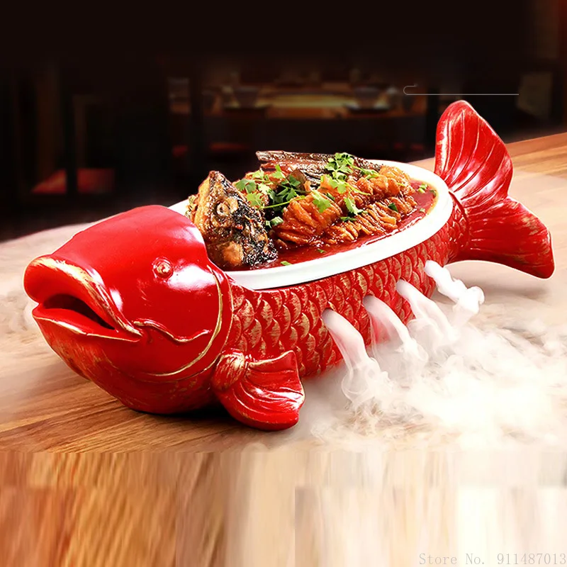Special artistic conception dish plate hotel restaurant fish plate irregular dry ice smoking smoke utensils carp shape tableware