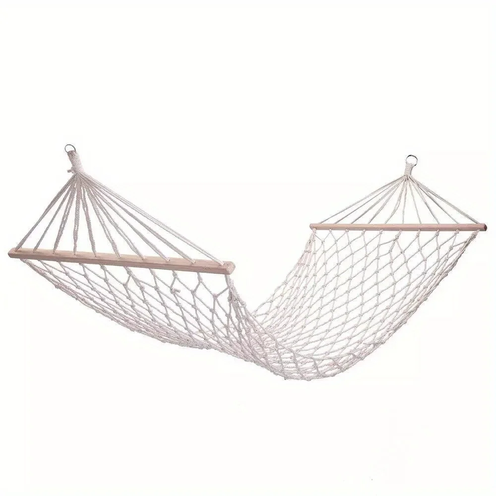 Cotton Rope Hammock Hanging Bed with Spreader Bar for Outdoor Patio Yard Porch