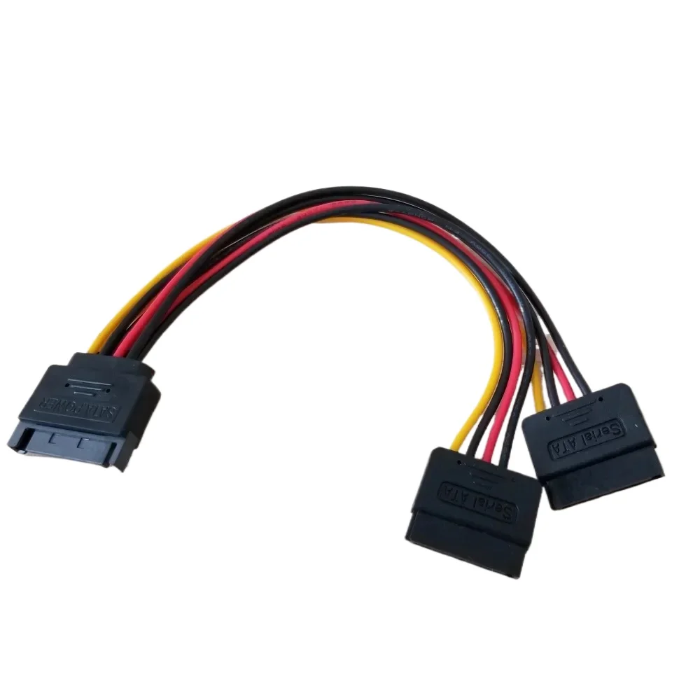 SATA Adapter to Dual 15Pin Power Cable Y Splitter Female  Male Pure Copper with Buckle for PC Chassis DIY