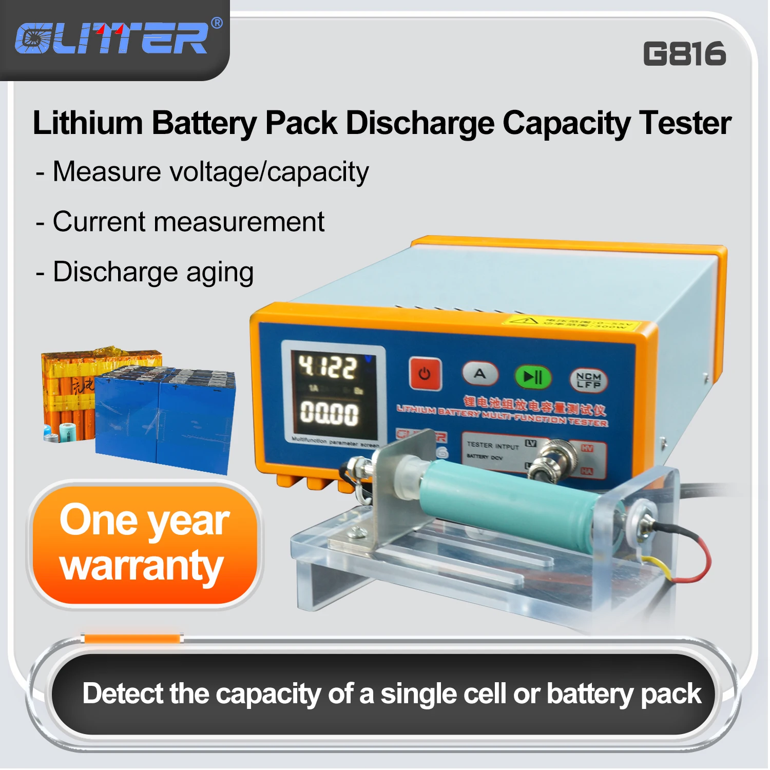 Tester di capacità della batteria da 55 V/84 V G816, analizzatore di scarica digitale per batterie al litio NCM/LFP con schermo LCD